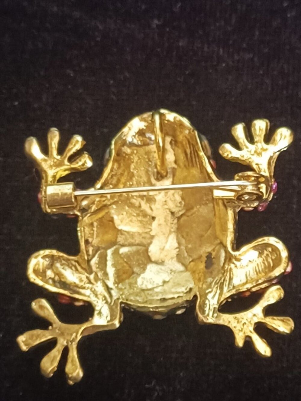 Pink & Blue Striped Rhinestone Frog Brooch/Pendant - Picture 2 of 4